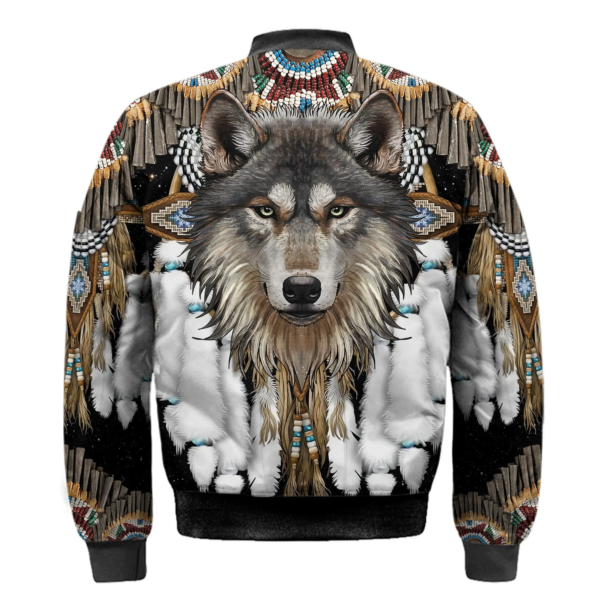 Wolf Native Indian 3D All Over Bedruckte Herren Winter Warme Dicke Bomberjacken Unisex Casual Reißverschluss Hoodies Jacken Mäntel JK-01 – Detail 5