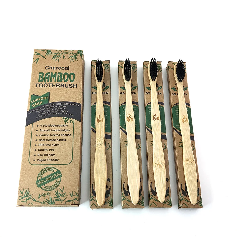 

Adults Bamboo Toothbrushes, 4PCS Eco-Friendly Toothbrushes with 100% Biodegradable Nylon Bristles, Natural Soft Toothbrush
