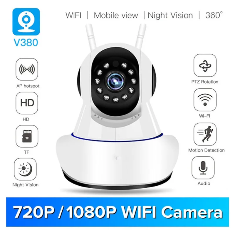 V380 1080 P IP-сети WI-FI HD видеонаблюдения Камера 355 градусов PTZ IR-CUT IP ROBOT3 SD H.264 Беспроводной IP Камера поддерживает 64 ГБ