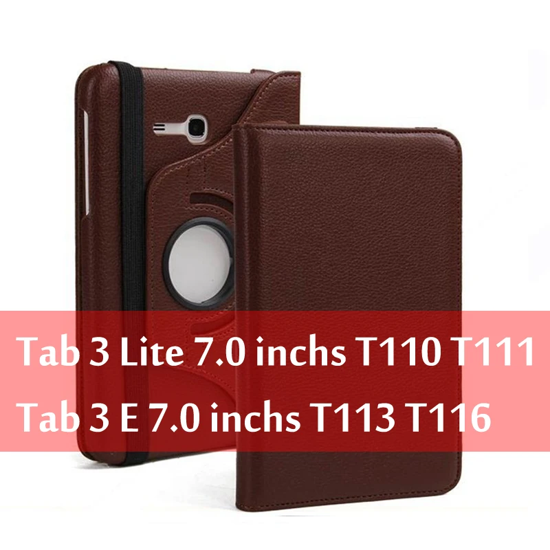Чехол для планшета samsung Galaxy Tab 3 Lite " SM-T110 T111 Tab E 7,0" SM-T113 T116, вращающийся на 360 градусов, кожаный чехол-книжка Funda Capa - Цвет: Brown