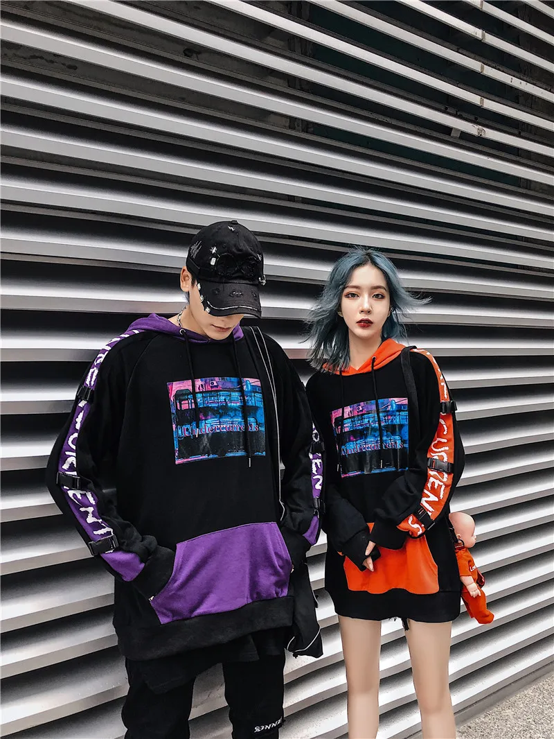 Buckle Sleeve Hip Hop Hoodie Pullover Men Autumn New Printed Men’s Sweatshirt With Hoody Streetwear Clothing