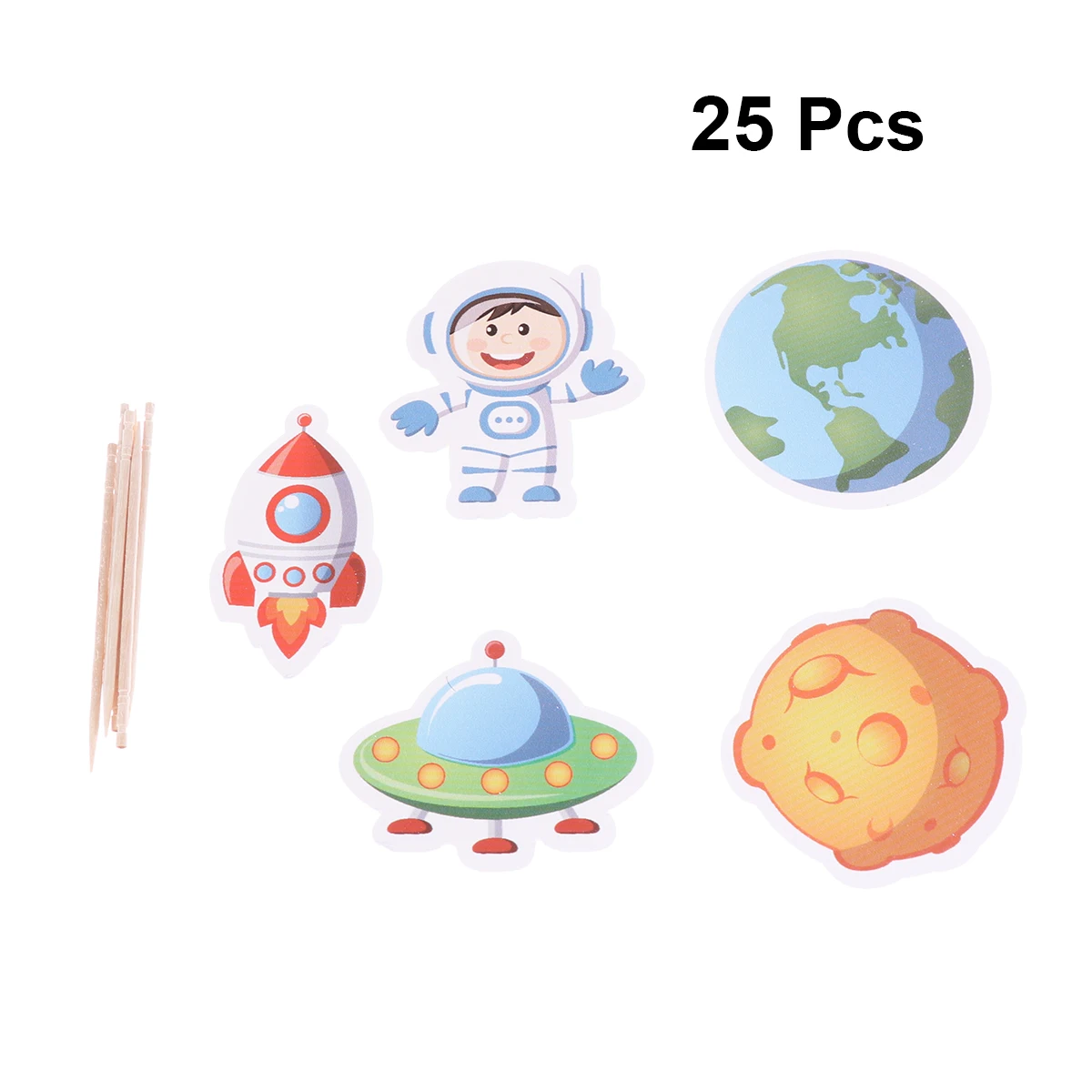 25pcs Alien Small Spaceship Earth Patterned Cake Topper Fruit Picks Cupcake Toppers Baby Shower Birthday Party Favors Supplies | Дом и сад