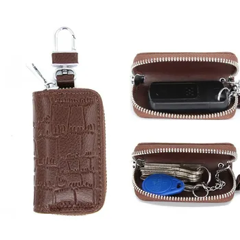 

Men's Leather Key Case with Zipper Multi-function Car Key Case Female Business Car Key Case Leather Keychain