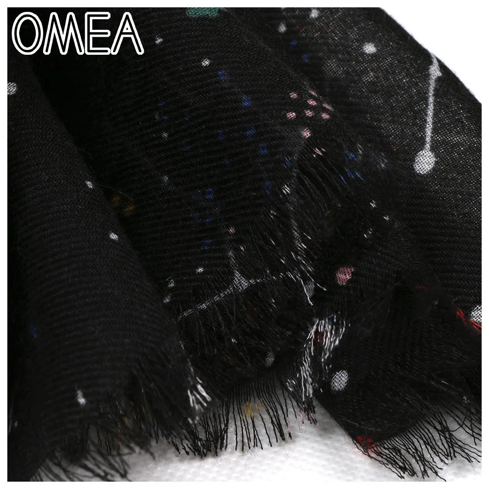 OMEA Черный мультфильм звездное небо шелковый шарф для женщин шаль и обертывания шифон хиджаб платок на голову Бесконечность шарф для дам Созвездие