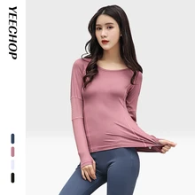 Женские зимние высокие эластичные бесшовные дышащие удобные колготки с длинным рукавом для спортзала Спортивная одежда для йоги, фитнеса, тренировок футболки