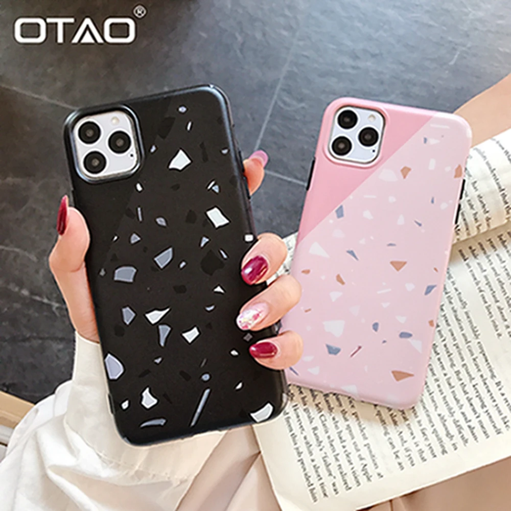 OTAO Electroplated Geometry Marble Case iPhone11 Pro MAX X XS XR Matte IMD Soft Cover For iPhone 7 8 6 6s Plus Pink Coque | Мобильные