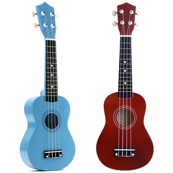 

2set 21 Inch Soprano Ukulele 4 Strings Hawaiian Guitar Uke + String + Pick for Beginners Kid Gift(Light Blue&Red Brown)