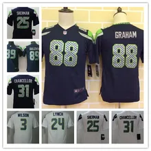 Youth Seattle s#3 Russell Wilsons#12 Fan#24 Marshawn Lynch детская темно-синяя футболка