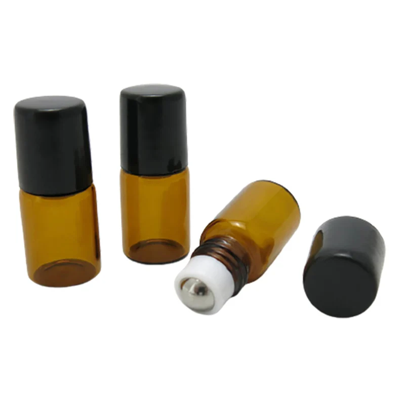 

500pcs 1ml Mini roll on roller bottles for essential oils roll-on refillable perfume bottle deodorant containers with black lid