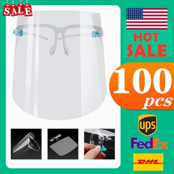 

100pcs In Stock Face Shield With Glass Holder Safety Oil-Splash Proof Hairdressing Color Protective Mask Transparent Facial