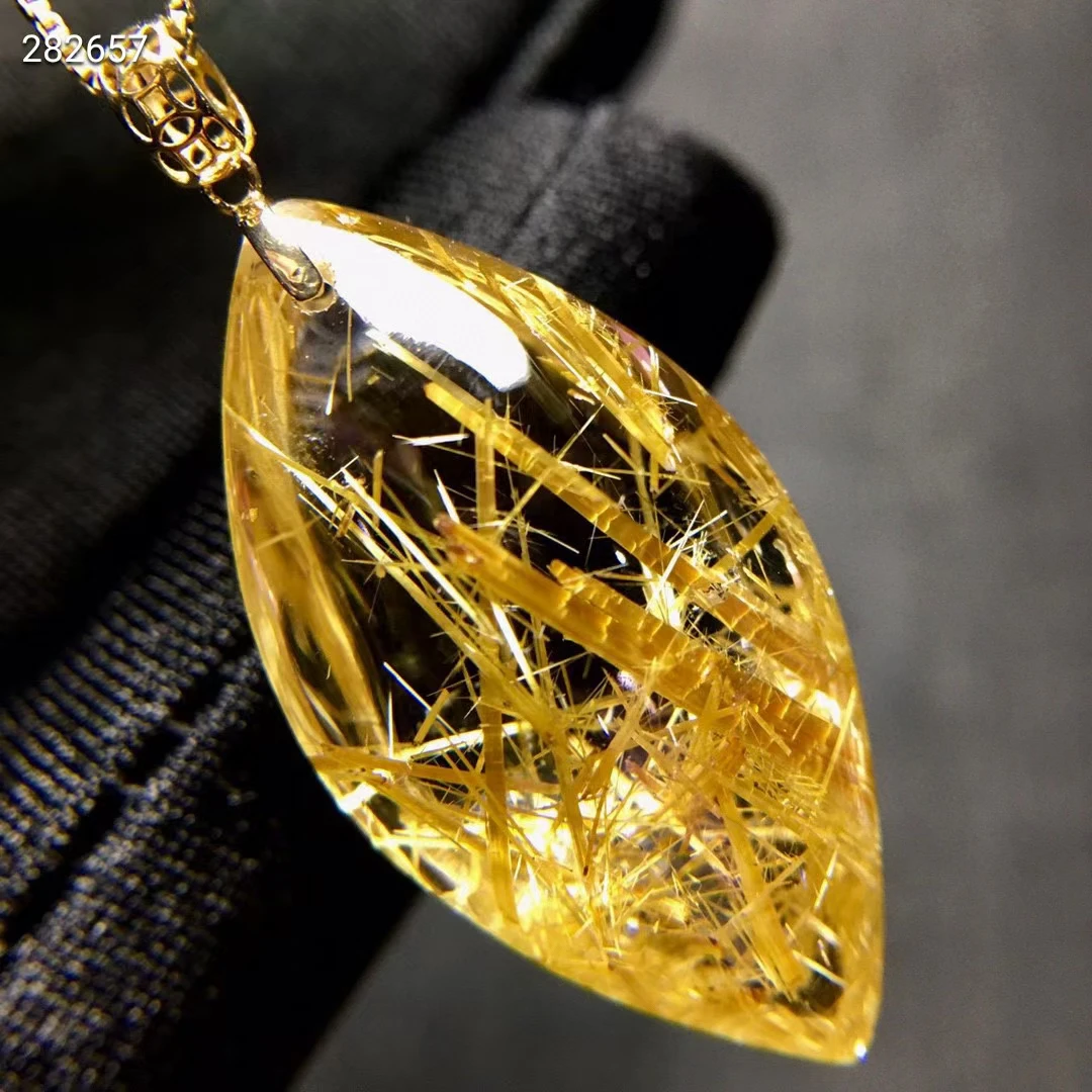 Подвеска из натурального золота с рутилированным кварцем 30*16*12 4 мм в форме капли