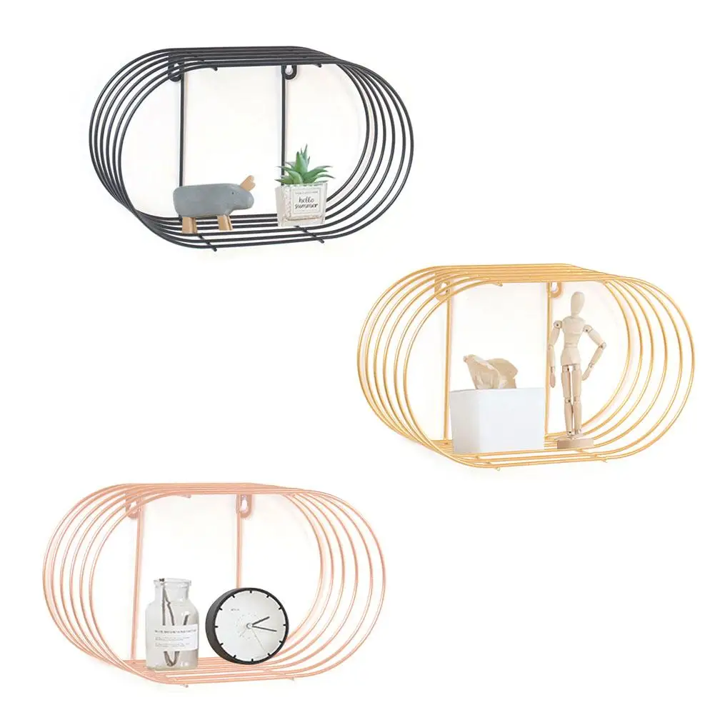 

Shelving Storage Oval Wrought Iron Shelf Wall Shelf Creative Home Bedroom Decoration Household Bedroom Organizer Storage Rack