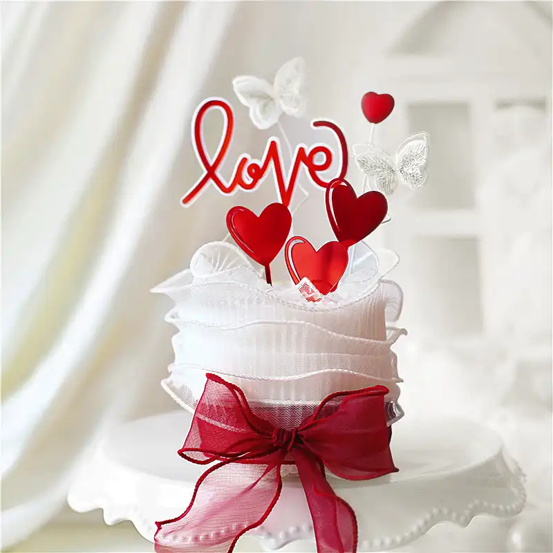 Decoration De Gateau En Forme De Cœur Et De Papillon Pour La Saint Valentin Fournitures De Patisserie En Acrylique Pour Anniversaire Cadeau D Amour Aliexpress
