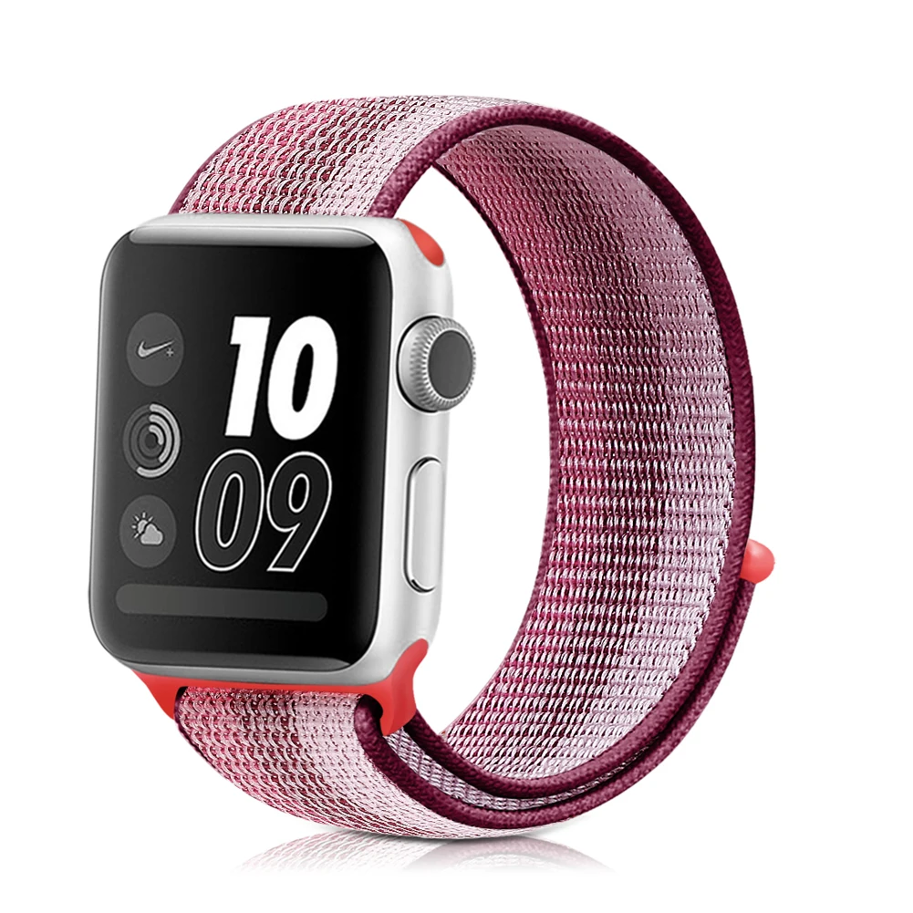 berry red Спортивный тканый нейлоновый ремешок для apple watch 38 мм 42 мм 40 мм 44 мм наручный браслет регулируемый нейлон для iwatch ремешок серии 1/2/3/4 - Цвет ремешка: berry red