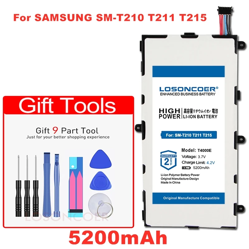 LOSONCOER 5200 мА/ч, T4000E Батарея для samsung Galaxy Tab 3 7,0 ''SM-T210 T211 T215 T217 T2105 T217A SM-T210R P3210 P3200 Батарея