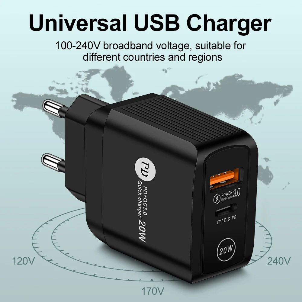 FLOVEME Phone Charger PD20W Quick Charge for iPhone12 11 USB Charger For Xiaomi 11 Samsung Glaxy S20 S10 Mobile Phone Charger charger 65 watt