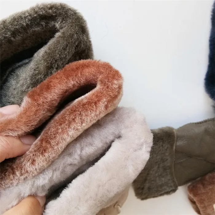100% зимние теплые перчатки из натуральной кожи женские перчатки из овечьей шерсти