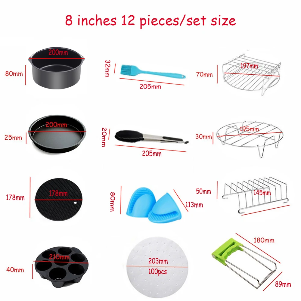 Air Fryer Accessories,7inch Air Fryer Accessories,fit for 3.2QT-5.8QT Ninja  Gowise Cosori Phillips Nuwave Air Fryers and more,Nonstick Coating