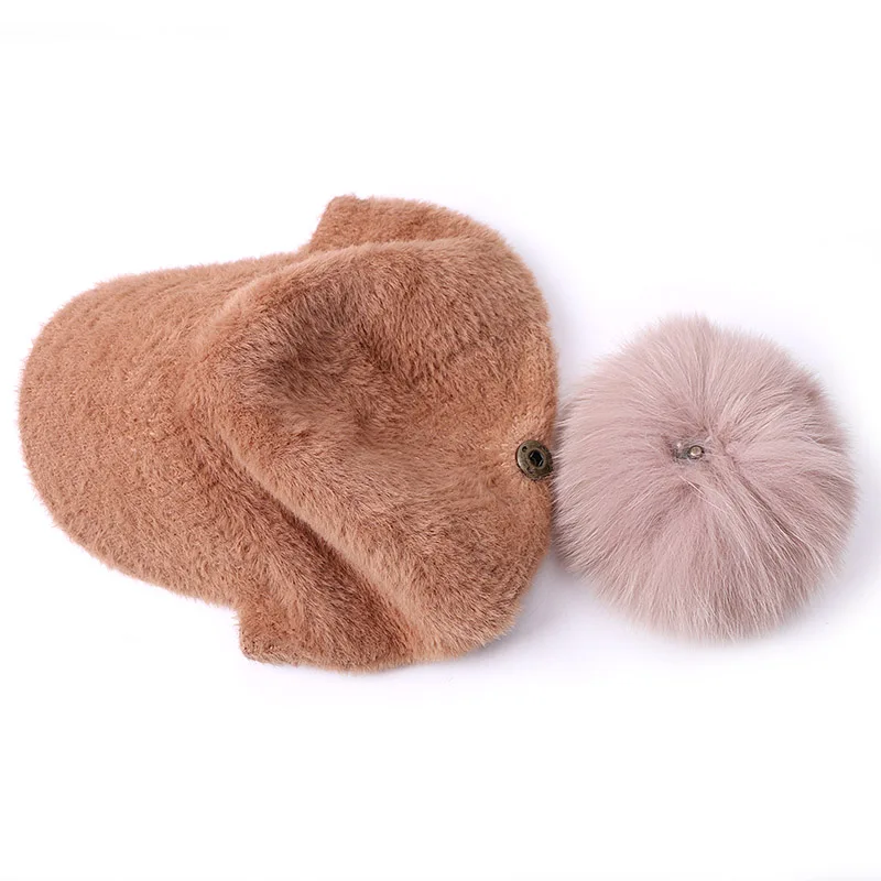 Новая модная детская зимняя бейсбольная шапка с помпоном из натурального