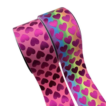 

75mm shocking pink foil hearts grosgrain ribbon heat transfer for Valentine designs 100yards welcome custom printed