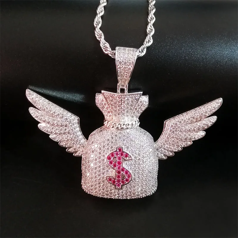 Iced Out крылья доллар Подвеска для дамской сумочки ожерелье с цепочкой новое поступление AAA фианиты ожерелье для мужчин Мода хип хоп ювелирные изделия