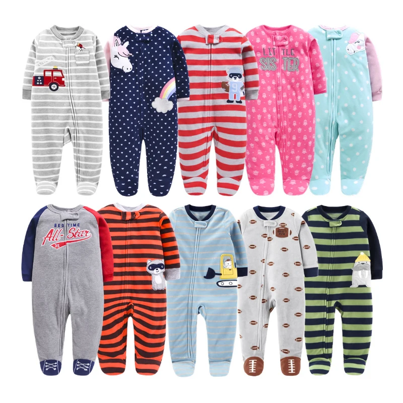  Newborn Baby Rompers 2020 Fall Winter Fleece Warm Little Brother Sister All Star Footed Baby Pajama