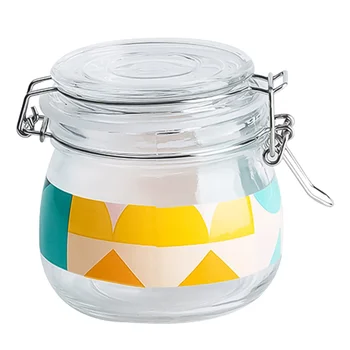 

1PC 500ml Sodium-calcium Glass Storage Tank Simple Printed Seal Tank Portable Food Storage Bottle Sealed Empty Honey Jar Large C