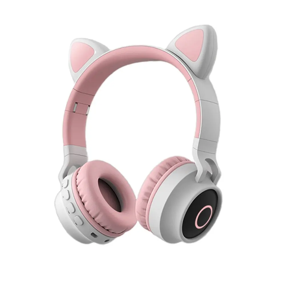 Cute Cat Bluetooth 5 0 Headset Wireless Hifi Music Stereo Bass Headphones LED Light Mobile Phones Girl Daughter Headset For PC