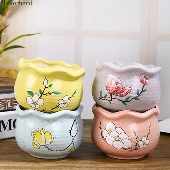 

Exquisite Creative Ceramic Succulent Flower Pots Hand-painted Ceramic Succulent Nursery Pots Wave Pattern Multi-pots Garden Pots