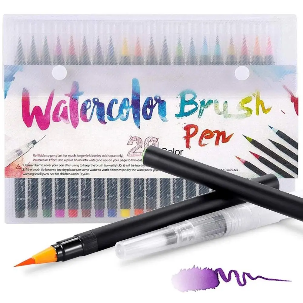 20 color Watercolor Brush pen set plus 1 coloring pen Easy washable drawing painting Calligraphy Lettering Art Kids gift F901