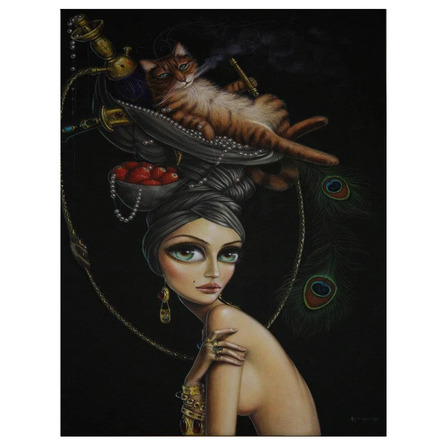 5d square drill diamond mosaic girl and cat diy diamond embroidery full display cartoon painting rhinestones full round resin_副本