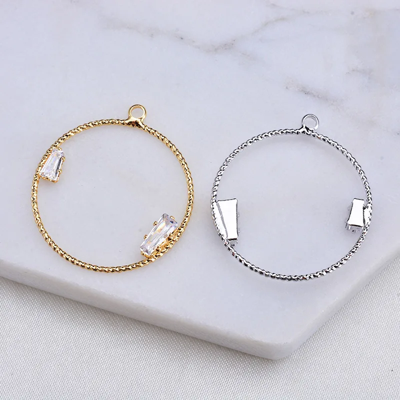 

(229) 6PCS 25MM 24K Gold Color Plated Brass with Zircon Round Charms Pendants High Quality DIY Jewelry Making Findings