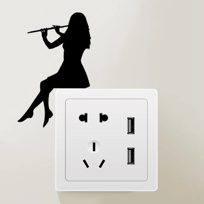 Настенная Наклейка с изображением девушки силуэтов и флейты стикер светильник