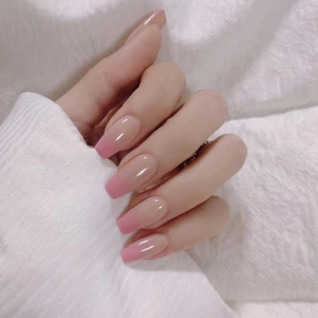 

24pcs/Set Short Pink Gradient Fake Nails European Coffin Shaped Full Cover False Nails Ballerina Nail Decal Tips Press on Nails