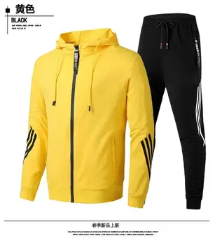

2020 men's new 3 stripe suit brand sportswear track suit suit men's zipper sports hoodie + pants suit casual jacket sportswear m