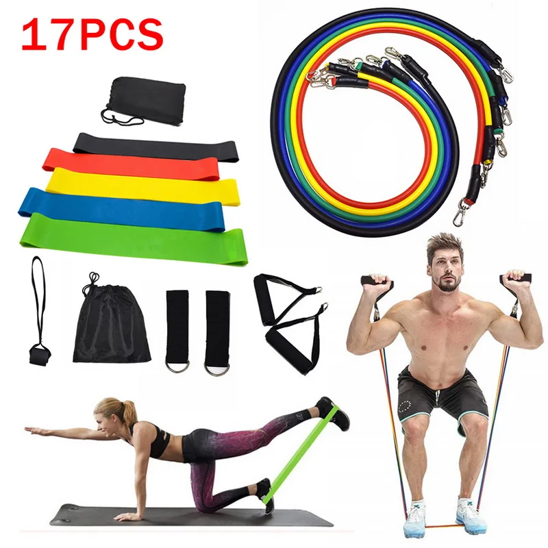 Resistance Bands 17Pcs Set Yoga Exercise Rubber Loop Tube Fitness Accessories