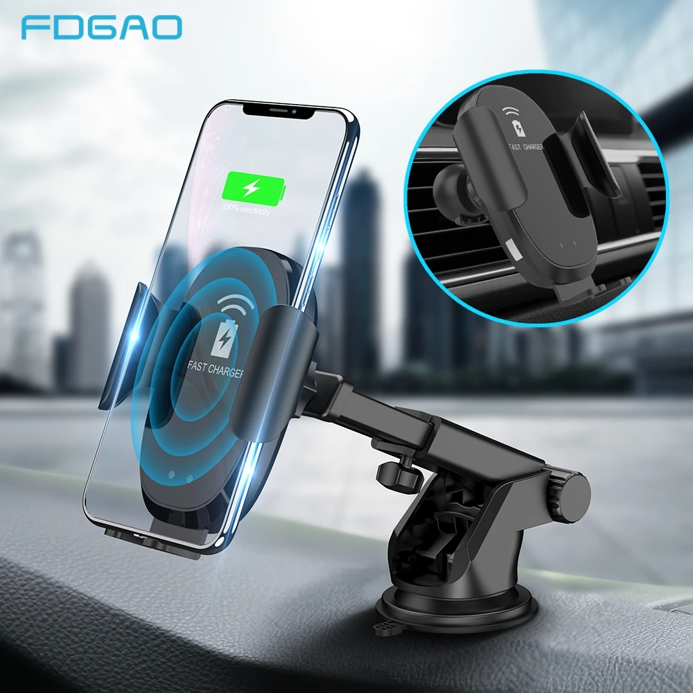 

FDGAO Qi Wireless Car Charger Stand Automatic Mount Phone Holder Fast Charge 10W for iPhone 11 XS XR X 8 Samsung S10 S9 Note 10