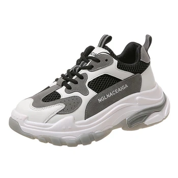 

Woman Sneakers Platform Chunky Black Casual Shoes 2020 Designers Fashion Basket Female Lacing Vulcanized Shoes Women Beige 5cm