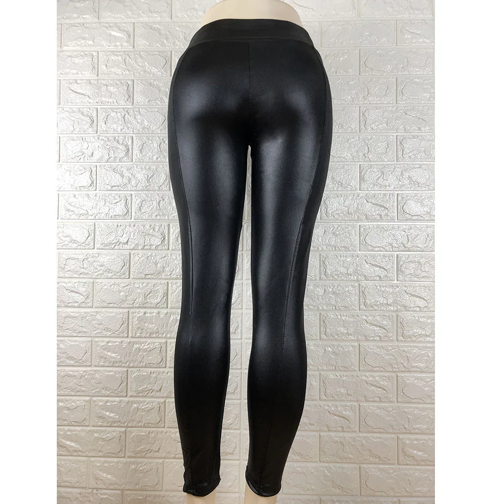 Черные Летние кожаные штаны женские с высокой талией обтягивающие леггинсы с пуш-ап сексуальные эластичные брюки стрейч размера плюс джеггинсы