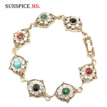 SUNSPICEMS Indain Ретро Золотой цвет Свадебный браслет для женщин Стразы на запястье из смолы турецкие женские праздничные украшения подарок
