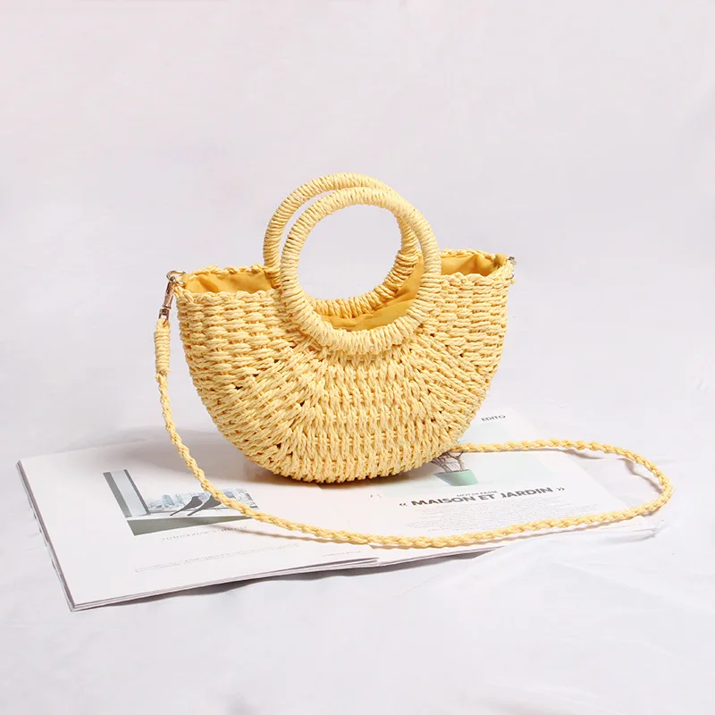 casual candy color rattan women handbags wicker woven lady shoulder crossbody bags summer beach small straw bag bali purses 2020