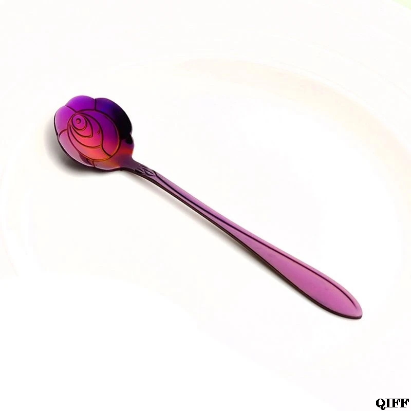 8pcs Steel Teaspoon Rainbow Color for Coffee Tea Mixing Sugar Ice Cream Stir Bar Spoons-8 Diffient Pattern Colorful Cutlery