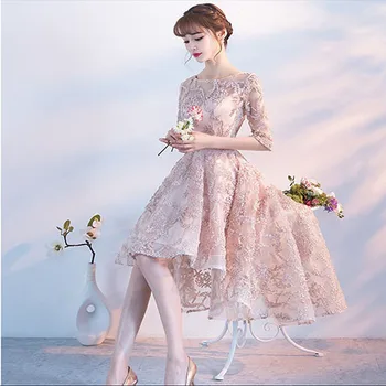 

2020 New Fashion Sexy Cute Womens Fashion Floral Lace Slash Neck Short Sleeves Irregular Flared Dress Embroidery