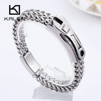 

KALEN High Quality Tools Spanner Charm Bracelets For Men 23cm Stainless Steel Mesh Chain Link Bracelet Wrench Armband Jewelry