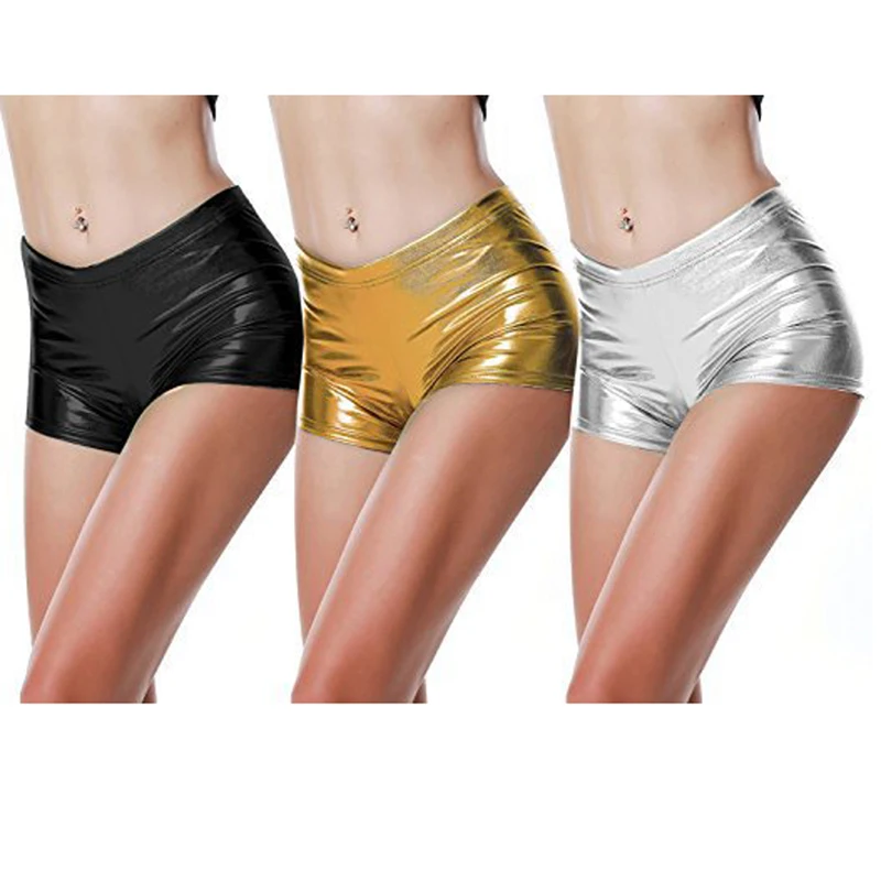 women's clothing stores 2020 PU Leather Shorts Women Sexy Women Short Pants Slim Casual Elastic Waist Shorts Plus Size Hot Pants Gold Black black denim shorts