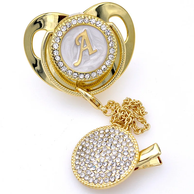 

Pacifier Beads And Clips Gold Pacifier Holder BPA Free Silicone Infant Nipple Gold Bling Newborn Dummy Soother Chupete