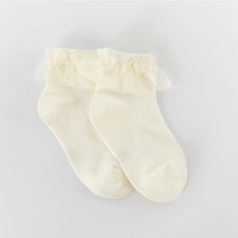 Кружевные носки с оборками однотонные детские носки в полоску для маленьких девочек вечерние носки принцессы для маленьких девочек, детские гетры - Цвет: white