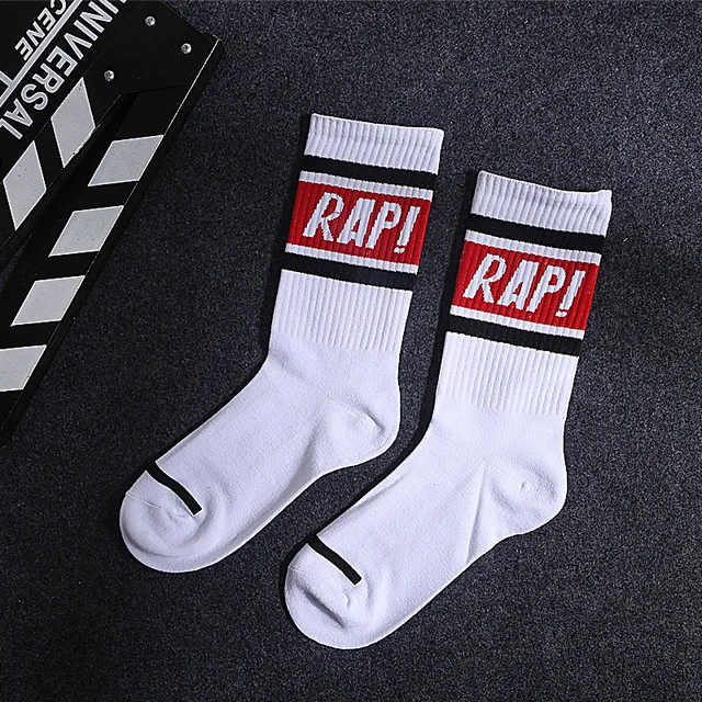 2 Pairs Trendy Socks Men Street Hip-Hop Style Middle Tube Socks Breathable Skateboard Sports Long Tube Basketball Socks N20001-2P-RAPhong