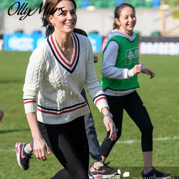 

2002 New Autumn Winter Kate Princess Sweater Fashion V-Neck Long Sleeve Stripe Sweaters XL