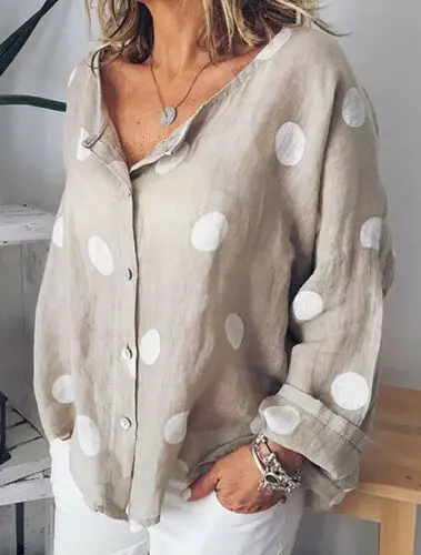 New Women Summer Polka dots Blouse Top Long Sleeve Boho Blouse Loose Baggy Tops Casual Beach Shirts Plus Size 2XL New Women Summer Polka dots Blouse Top Long Sleeve Boho Blouse Loose Baggy Tops Casual Beach Shirts Plus Size 2XL